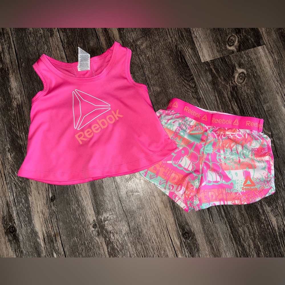 Reebok 18m 2pc set tank top and shorts hot pink EUC